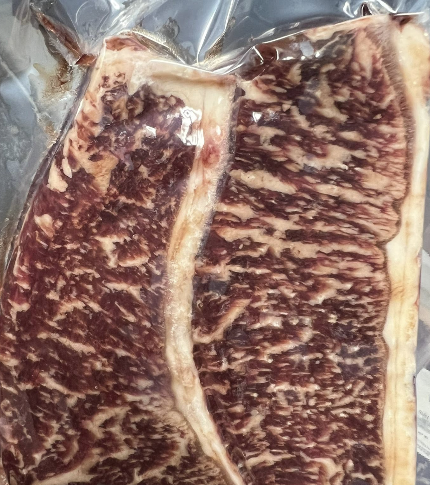 Strip steaks up close
