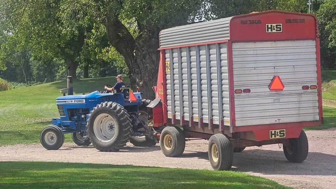 Hauling feed with the Ford tractor and forage wagon